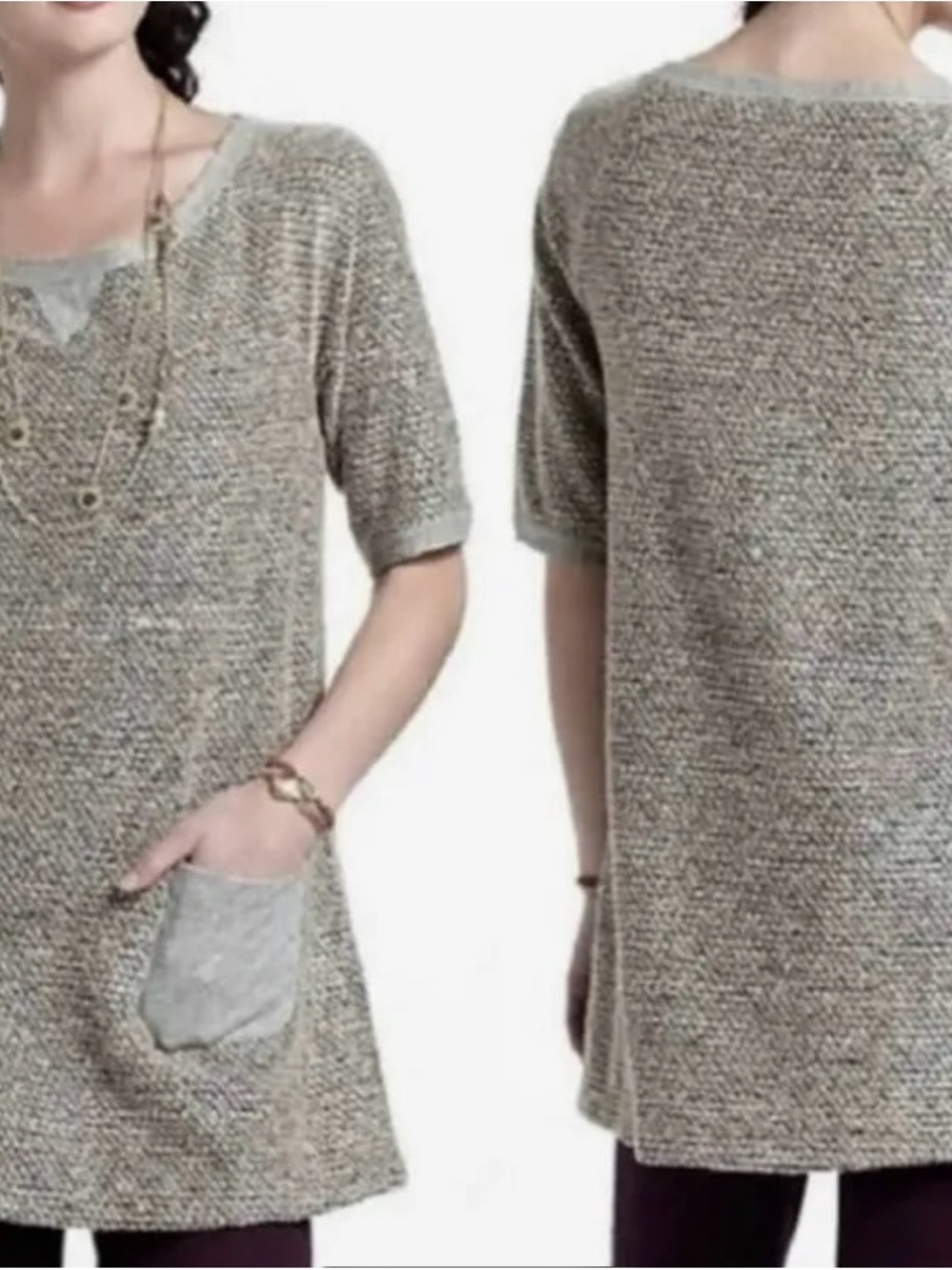 Meadow Rue Heather Gray and Black Tweed Knit Top